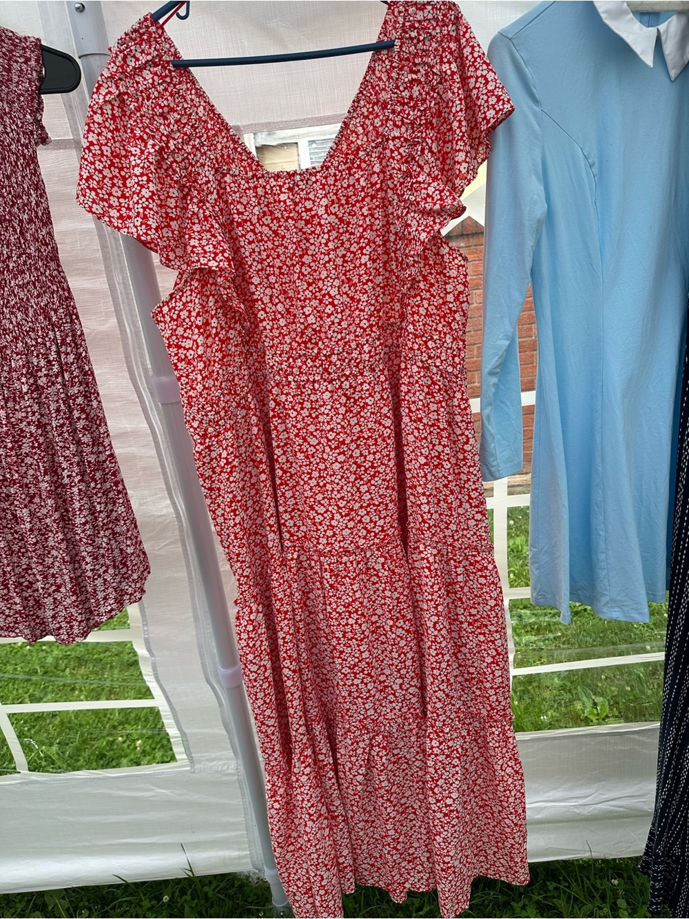 Skies Are Blue Red Floral Ruffle Neck Maxi - Picture 4 of 4